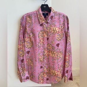Drake’s for J. Crew Pink Bengal Tiger Silk Shirt Size 4